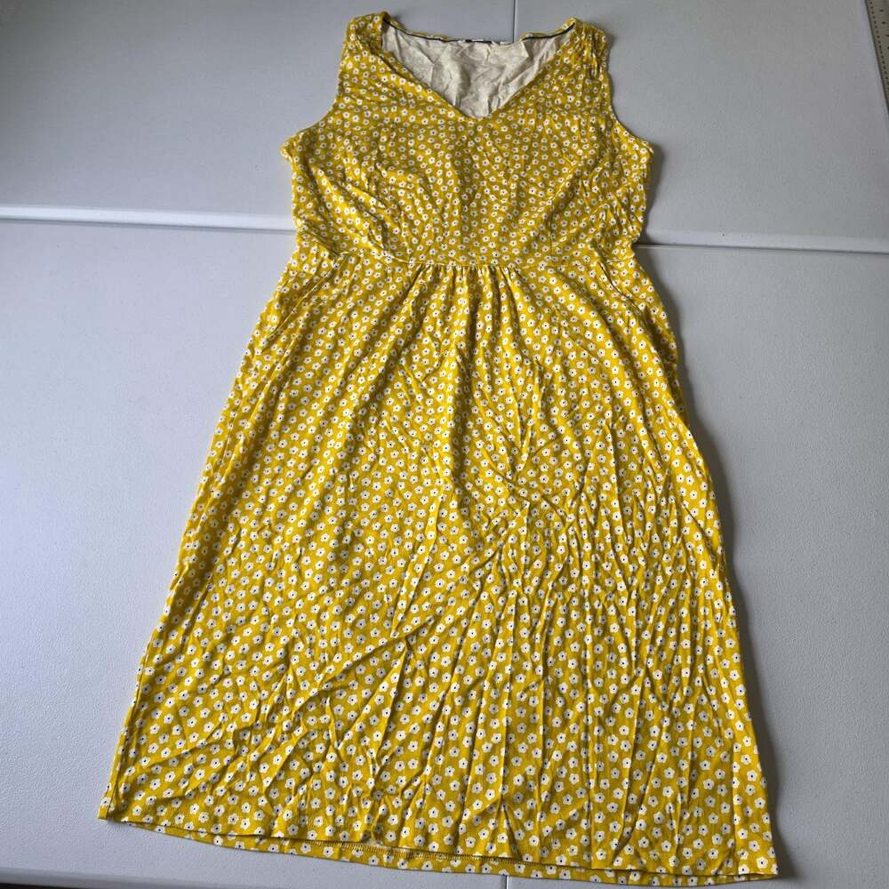Boden Dress Womens 14 Tall Yellow Daisy Floral Jersey V Neck Sundress Knee